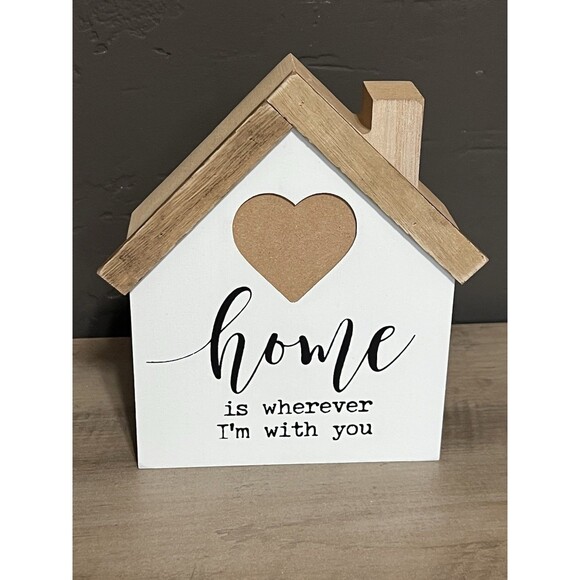 White Wooden House "Home is Wherever I'm With You" Heart Sentiment Decor - Picture 3 of 5